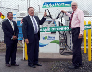 Sharp Energy, Inc. and AutoPort, Inc. hosted a ribbon cutting ceremony to introduce the first 24-hour automotive propane fueling station in New Castle County, DE. Pictured from left: Roy Kirchner, President of AutoPort, Inc.; Dick Johnson, Director of Business Development for AutoPort, Inc.; and Bob Zola, President of Sharp Energy, Inc.